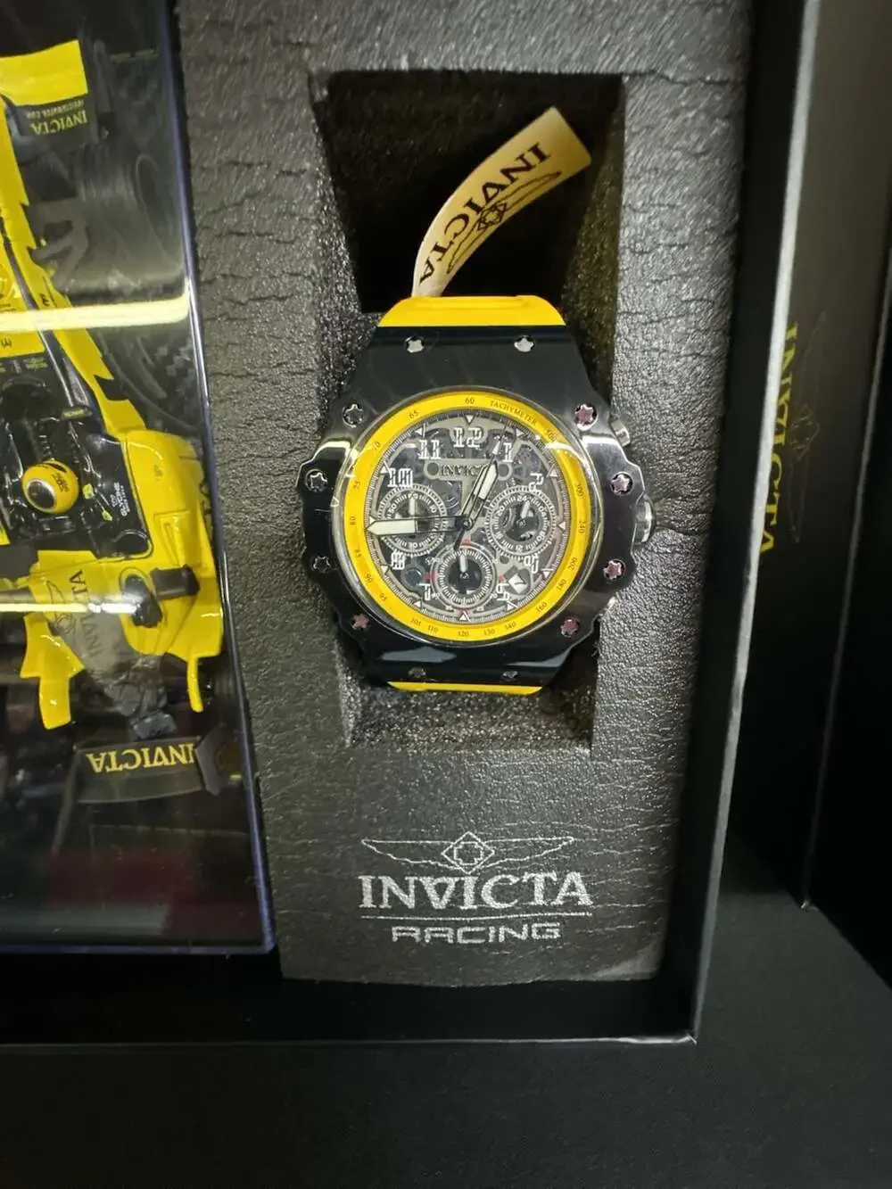 Invicta Racing Men's Chronograph Quartz Watch with Collectible Model Car